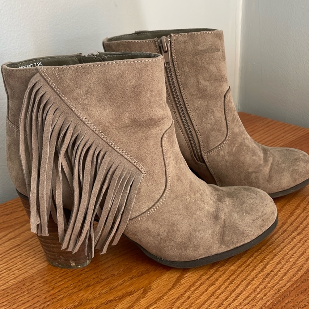 Madden Girl Tan Ankle Booties with Fringe